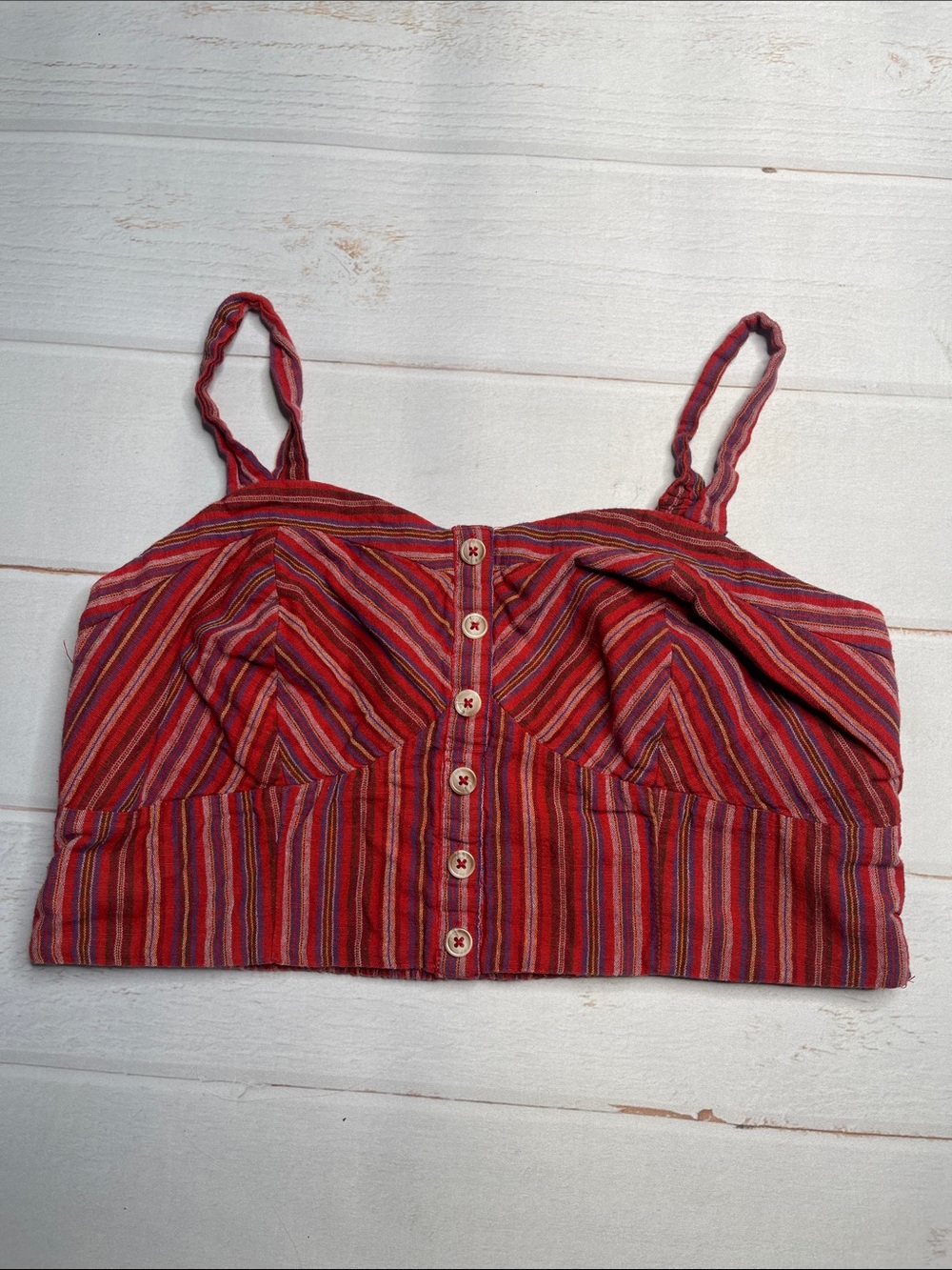 AE Crop Tank Top XL Smocked Back Stretch Shirred Striped Bustier Corset Style